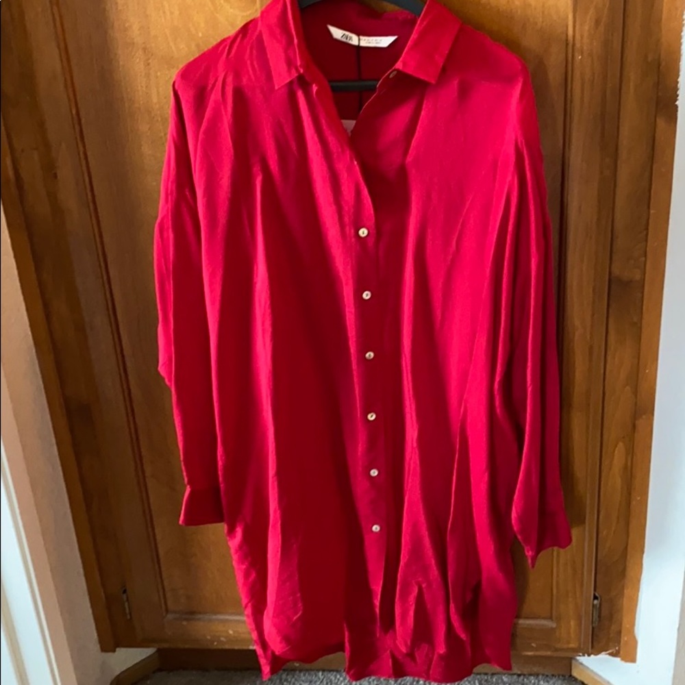 Zara Oversized Long Red Shirt